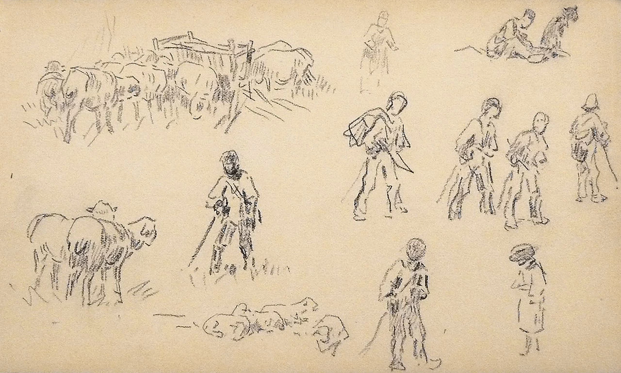 Foglio di studio per pecore, agricoltori e pastori